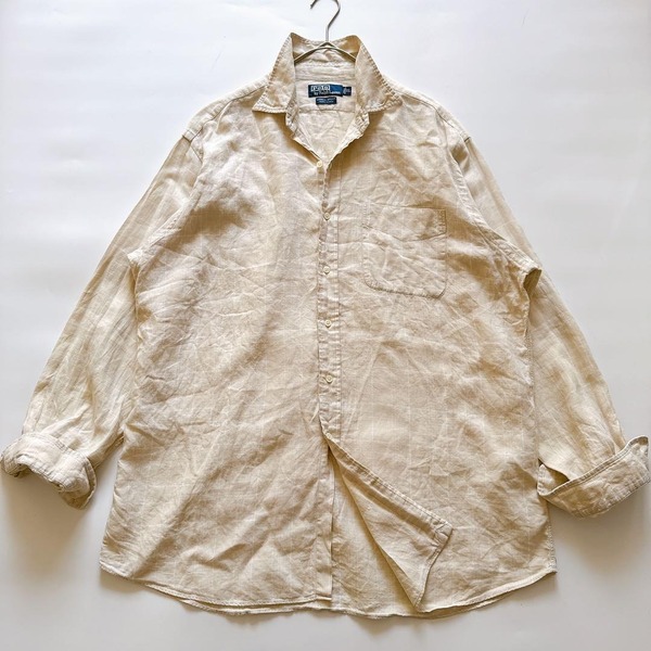 POLObyRalphLauren ポロバイラルフローレン リネン100 麻 長袖シャツ LOWELL SPORT ロウェルスポーツ チェック オフホワイト XL ポニーなし