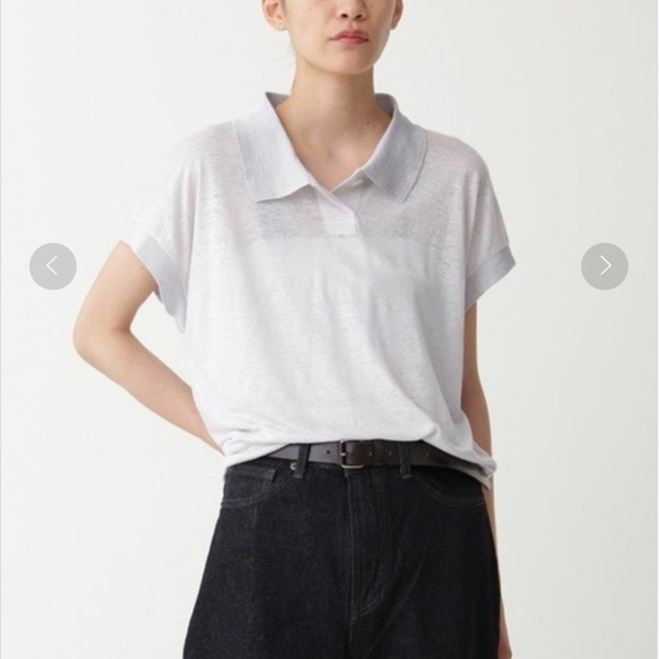 22SS MARGARET HOWELL マーガレットハウエル LINEN JERSEY POLO ポロシャツ フレンチスリーブ 半袖 シアーニットポロ アイボリー 1 S相当