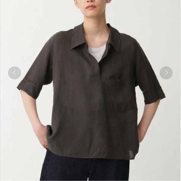 22SS MARGARET HOWELL マーガレットハウエル FINE LINEN プルオーバーシャツ リネン 麻100% 5部袖 半袖 ブラウン 無地 1 S相当