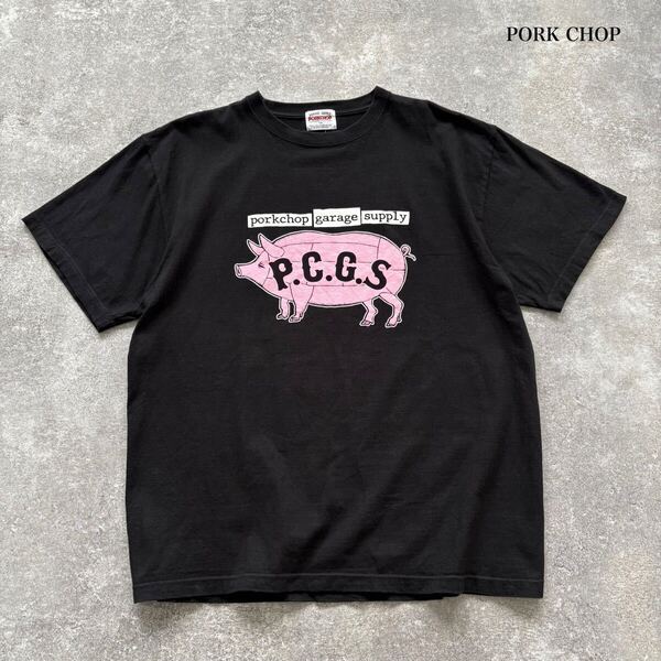 【PORK CHOP】ポークチョップ Tシャツ SPEED SLAVE TEE 半袖Tシャツ tee 黒 ブラック P.C.G.S ヘビーオンス天竺生地 オーバーサイズ (XXL)