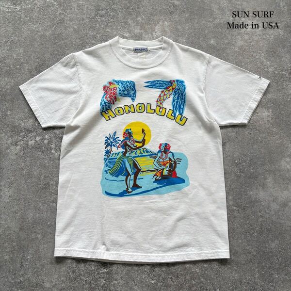 【SUN SURF】サンサーフ HONOLULU Tee 半袖Tシャツ 半袖カットソー USA製 アメリカ製 東洋エンタープライズ コットン 白 ホワイト 米国製