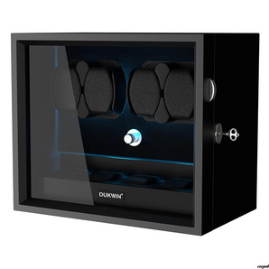 【内蔵LEDライトにより暗い場所でも時計を簡単に確認可能】自動巻き上げ機 4本巻き上げ+4本収納 マブチモーター 男女兼用 ブラック