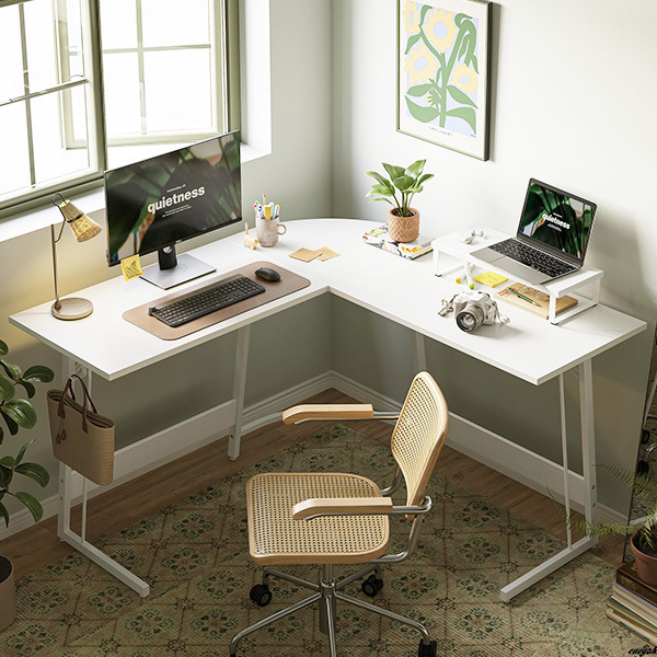 【広い天板と開放的な構造で快適な作業を実現するL字パソコンデスク】 ゲーミングデスク PCデスク パソコンデスク 在宅勤務 ホワイト