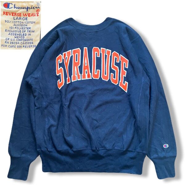 送料無料 人気サイズ Champion Reverse Weave SYRACUSE カレッジロゴ チャンピオン リバースウィーブ ネイビー スウェット トレーナー L