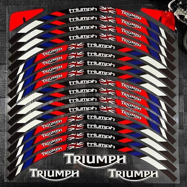 ★アウトレットセール★新品 Triumph RACING 17インチ 汎用 ホイールリムステッカー 前輪後輪セット 反射ステッカーリム・ストライプス