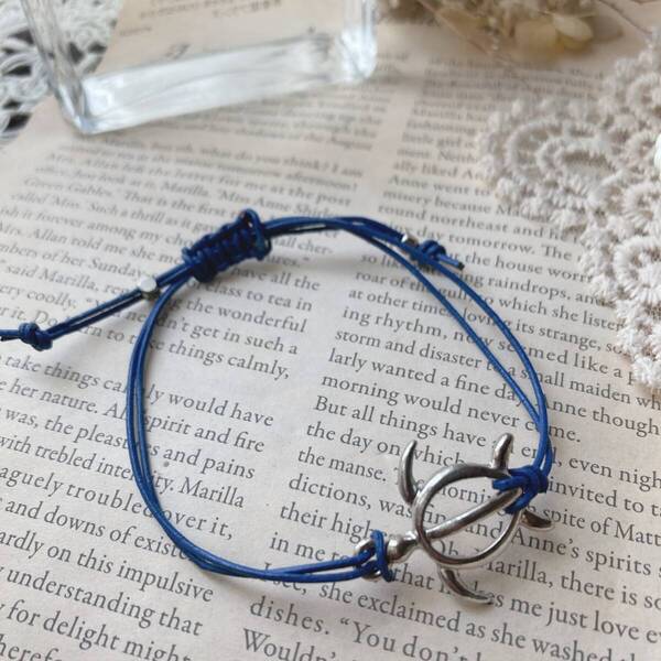 コードブレスレット ブルー ハワイアン シルバー 青 アンクレットにも☆Vintage jewelry accessories R0361