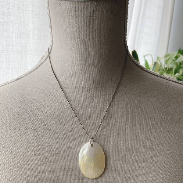 ヴィンテージネックレス ショート シェル 楕円形 天然 シルバー ☆Vintage jewelry accessories R0372