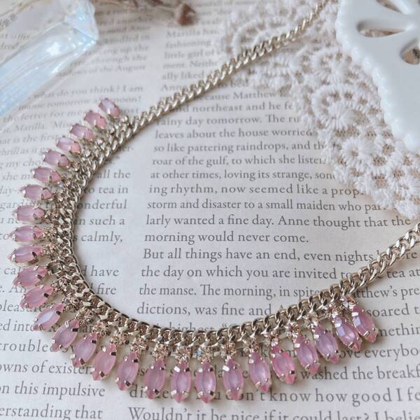 ネックレス ショート プリンセス ビジュー パーティー ドレスジュエリー ピンク ゴールド 難有☆Vintage jewelry accessories R0385