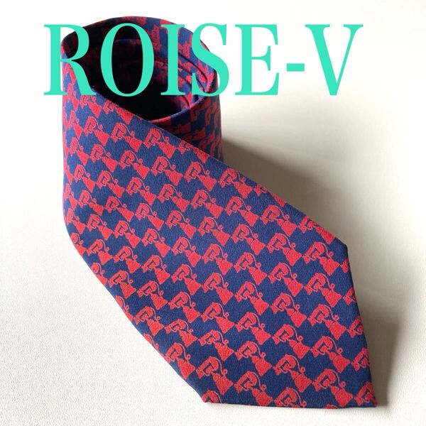 ネクタイ ROISE-V ブランド 美品 紺/ワインレッド 個性的模様 細身 ビジネス リクルート 即決