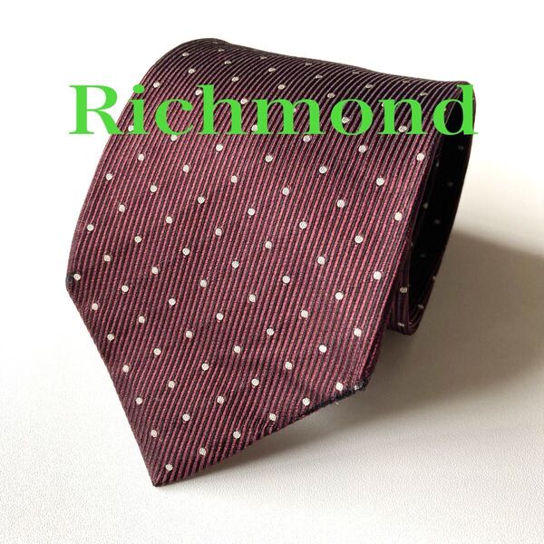 ネクタイ Richmondo SILK ワインレッド ドット柄 国産品 シンプル ビジネス リクルート 即決