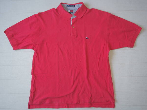 ☆送料無料☆ TOMMY HILFIGER トミーヒルフィガー USA直輸入 古着 半袖 フラッグタグ ロゴ ポロシャツ メンズ XL レッド トップス 中古