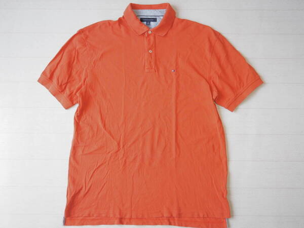 ☆送料無料☆ TOMMY HILFIGER トミーヒルフィガー USA直輸入 古着 半袖 ロゴ ポロシャツ メンズ XL レンガ色 トップス 中古 即決