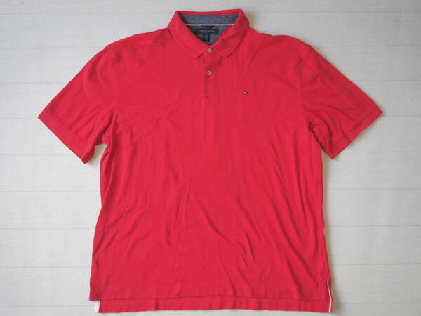 ☆送料無料☆ TOMMY HILFIGER トミーヒルフィガー USA直輸入 古着 半袖 ロゴ ポロシャツ メンズ XXL レッド トップス 中古 即決