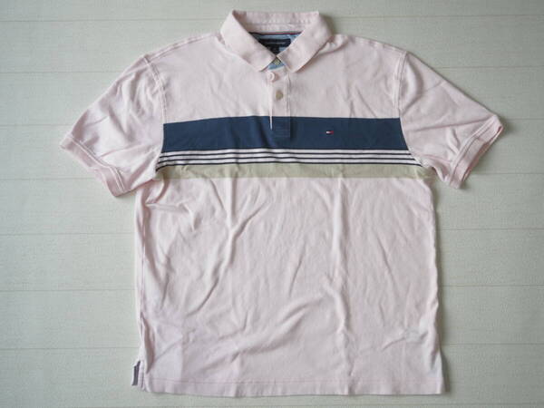 ☆送料無料☆ TOMMY HILFIGER トミーヒルフィガー USA直輸入 古着 半袖 ロゴ ポロシャツ メンズ L ライトピンク トップス 中古 即決