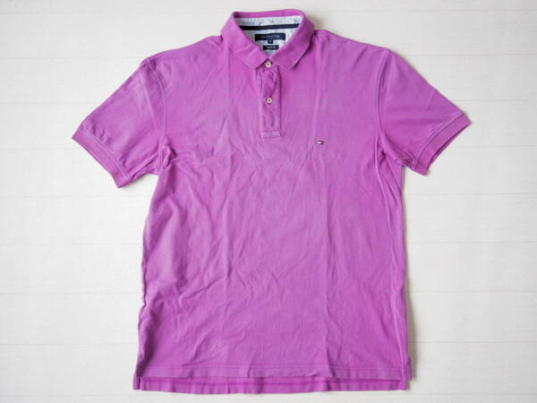 ☆送料無料☆ TOMMY HILFIGER トミーヒルフィガー USA直輸入 古着 半袖 ロゴ ポロシャツ メンズ XL パープル トップス 中古 即決