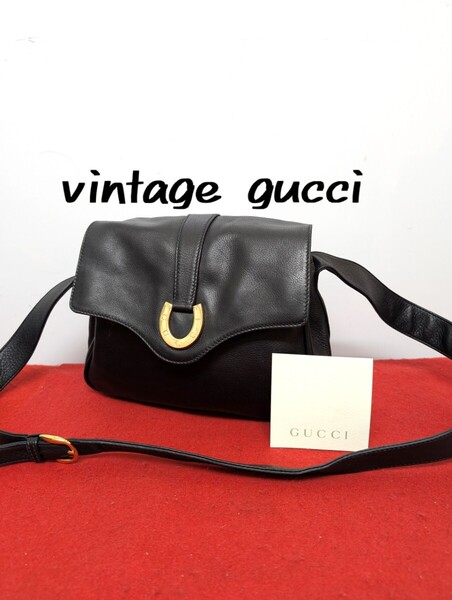 美品 極上!gucci レザーショルダーバッグ 馬蹄 ホースシュー ブラック