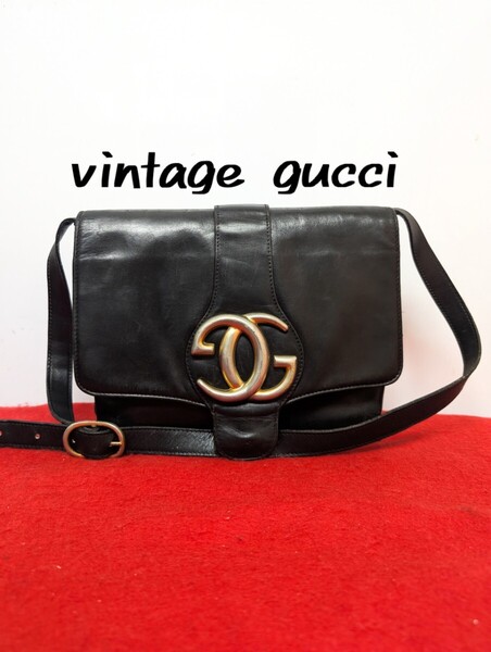 極希少!gucci!レザーショルダーバッグ ブラック オールドグッチ マーモント
