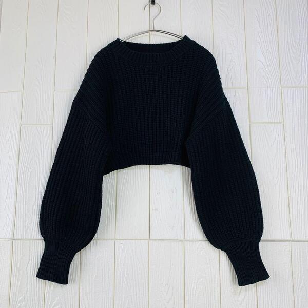 黒いクロップドニットセーター ミドルゲージ JEANASIS