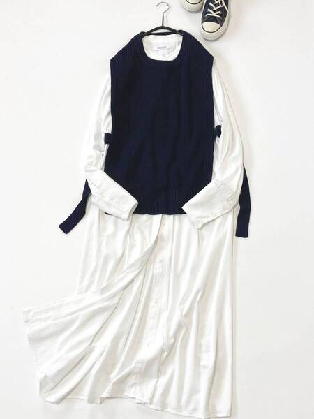 URBAN RESEARCH Sonny Label サニーレーベル ネイビー ニットベストxシャツワンピースセット