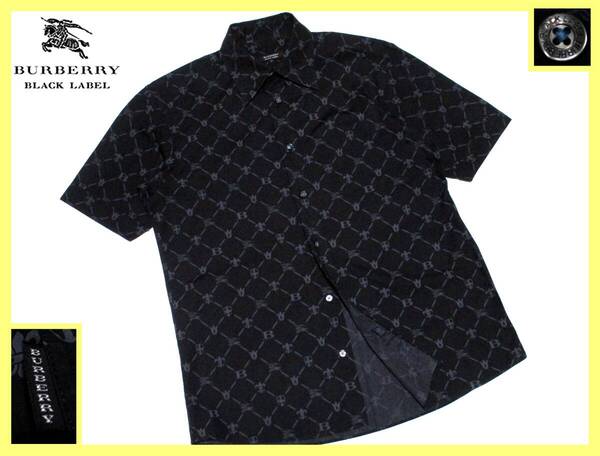 激レア モノグラムプリントデザイン 美品 バーバリーブラックレーベル BURBERRY BLACK LABEL ブラック系 シャツ 日本製 サイズ M(2)