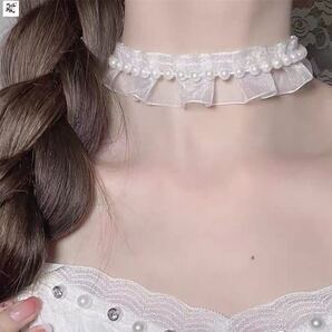 合わせやすいlolita 白レース真珠糸網 choker 鎖骨チェーン