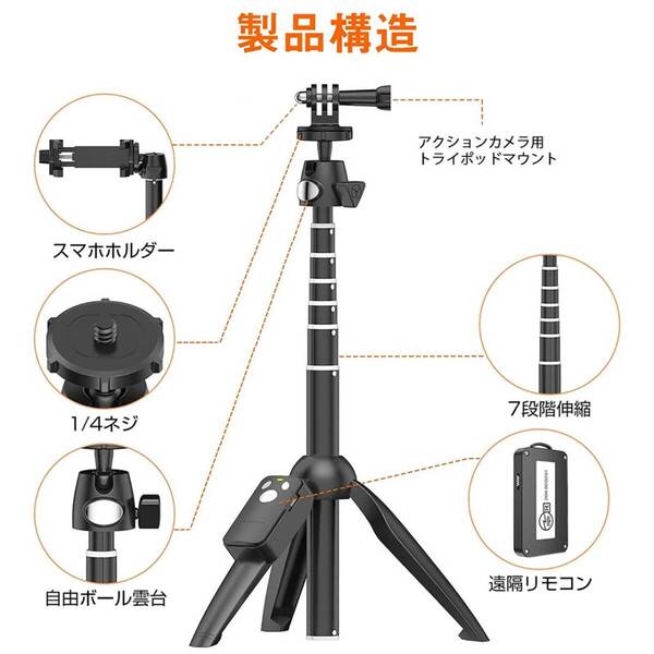 スマホスタンド付きミニ三脚 自撮り棒セット
