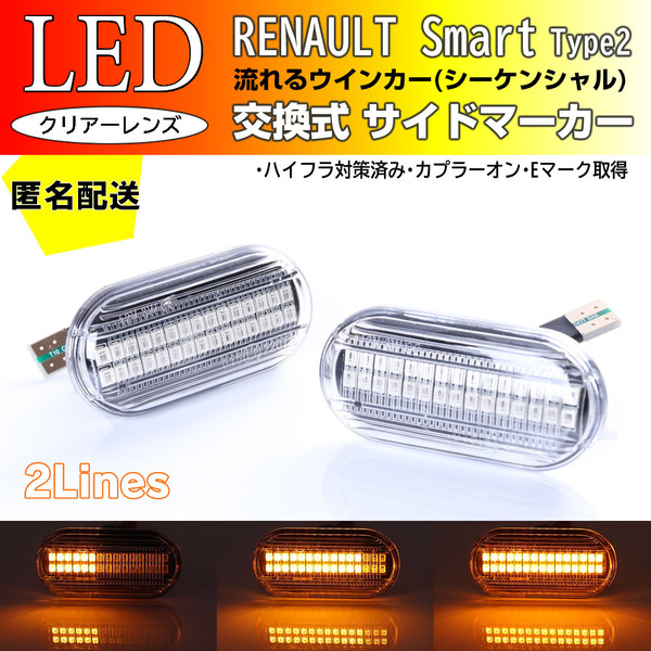 ☆送料込 RENALUT 01 T2 流れる ウインカー シーケンシャル LED サイドマーカー ランプ クリア レンズ ルノー セニック トゥインゴ 1 2 3
