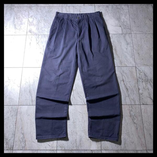 90s USA製 DOCKERS 2タック チノパン スラックス ネイビー 32
