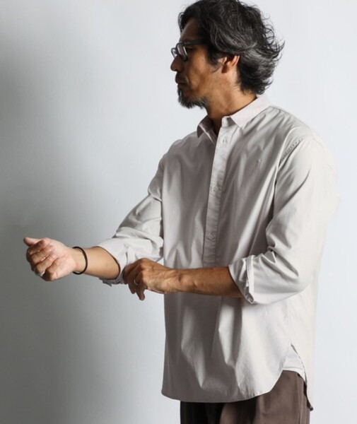 The DUFFER of ST.GEORGE SHORT COLLAR PO SHIRT:バックサテンショートカラープルオーバーシャツ【M】【ivory】【2024/AW】