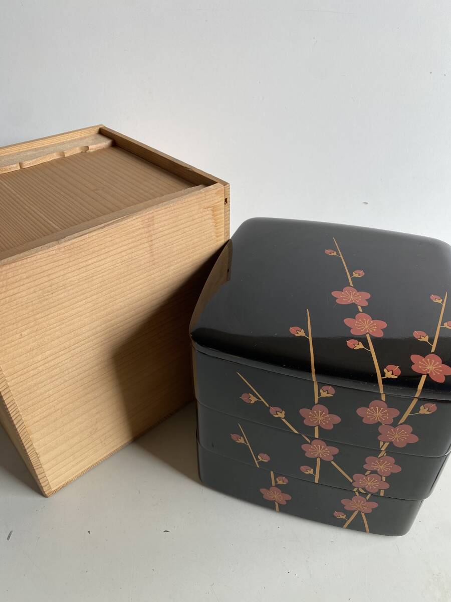 桧垣梅蒔絵 花見重 蒔絵 花見重 手提重箱 野弁当箱 段重 水筒