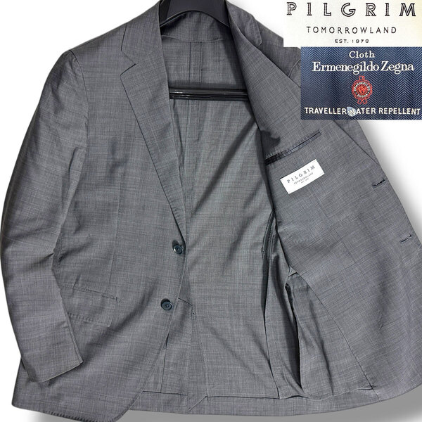 J3535 美品 トゥモローランドピルグリム 22SS ゼニアトラベラー生地 シルク混 アンコンサマージャケット グレー 46 TOMORROWLAND PILGRIM