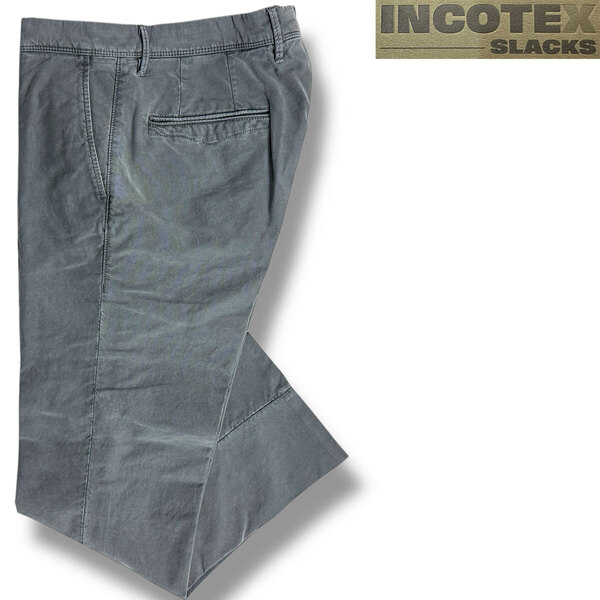J6153 美品 インコテックススラックス 17S100現行モデル100型SLIMFIT ガーメントダイコットンストレッチギャバジンテーパードパンツ 灰系34