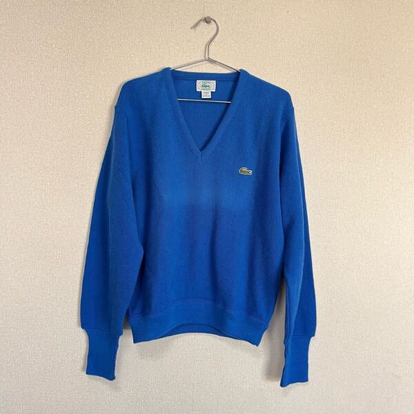 IZOD LACOSTE セーター ブルー USA製 S 古着 ビンテージ Vネック トップス 長袖 ニット 長リブ イゾットラコステ 80s-90s