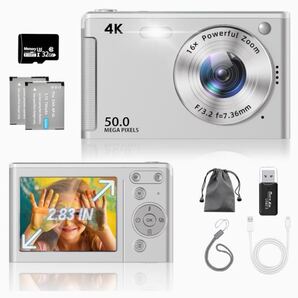 デジカメ コンパクトデジタルカメラ デジタルカメラ 4K UHD 16倍ズーム オートフォーカス機能 5000万画素 手ぶれ補正 32GB TFカード 運動会