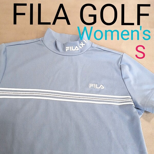 【超美品】FILAGOLF フィラゴルフ レディースS 半袖モックネックシャツ ゴルフモックネックシャツ GOLF ゴルフ ストレッチ くすみブルー
