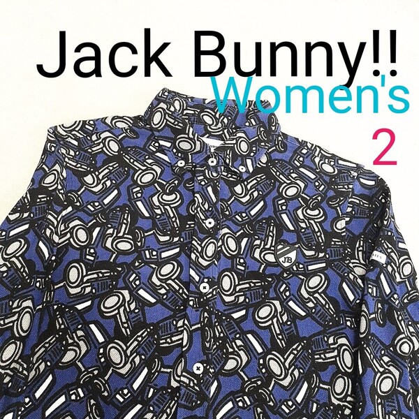【超美品】JackBunny!! ジャックバニー パーリーゲイツ PEARLY GATES レディース2 L相当 長袖ポロシャツ 総柄 Jeep 車 Jimny