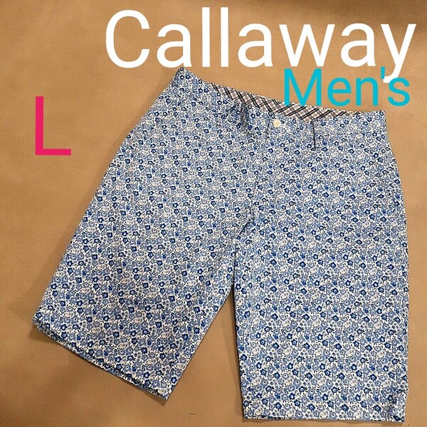 【超美品】Callaway キャロウェイ メンズL ゴルフストレッチパンツ ハーフパンツ ゴルフパンツ 花柄 総柄 ストレッチ