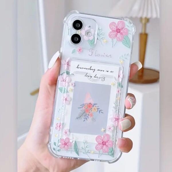 iPhone15用 クリアフラワーケース おしゃれ 可愛い 軽量 コンパクト