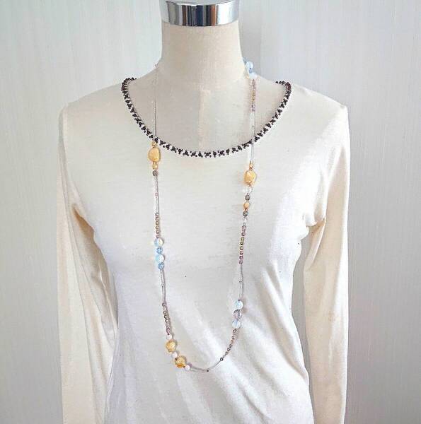 ☆ハンドメイド☆ ネックレス ロングサイズ ビジュー 天然石 ビーズ ③