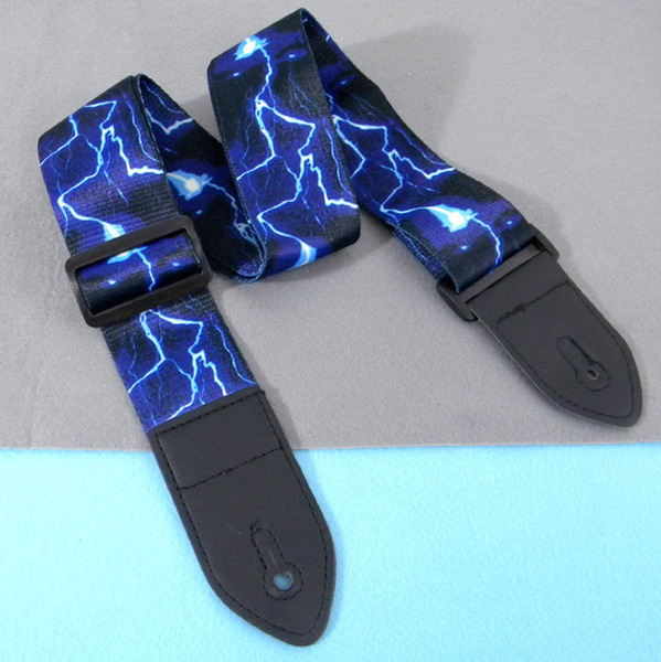 ★ ギター ストラップ ★ 青(イナズマ柄)★ 新品・未使用 / 送料無料
