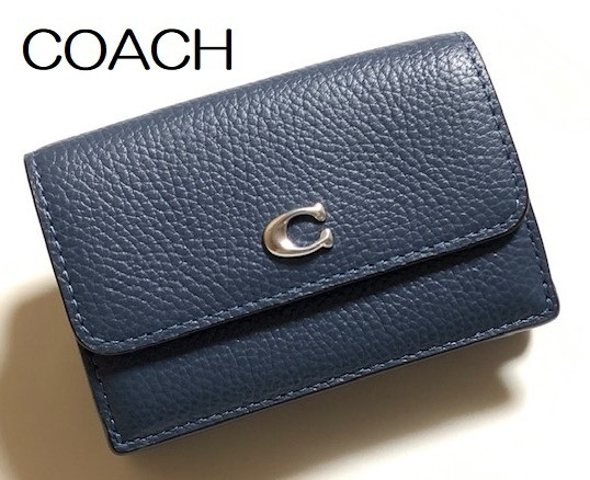 特価! 可愛い♪ COACH コーチ ぺブル レザー 三つ折り財布 ミニ財布 デニム CM437 新品本物
