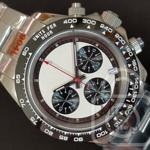 断然ノーロゴがCOOL/王道の白パンダ【国産S社製vk63搭載/新品】 クロノグラフ スクリューロック サファイアガラス 316L 日付 クォーツ