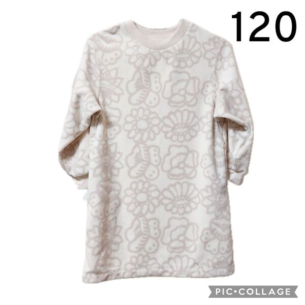 ユニクロ マリメッコ フリースワンピース オフホワイト 120 marimekko UNIQLO コラボ 長袖 花柄 チュニック