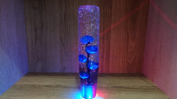 水中花シフトノブ薔薇銀箔LEDイルミネーション20cm 青 デコトラ 軽トラ 旧車 街道レーサー カスタムカー ドリフト シフトノブ延長