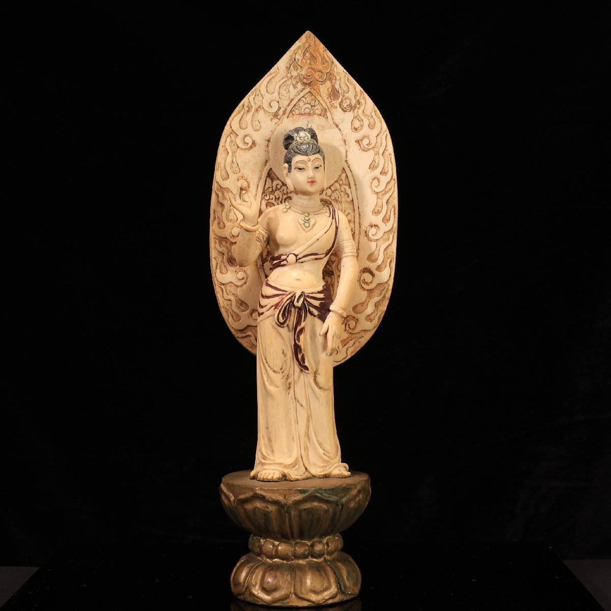 Y2293-2 高級彫刻 観音像 置物 細密彫刻 総重量365.7g　ten Y2293-2 高級彫刻 観音像 置物 細密彫刻 総重量365.7g ten