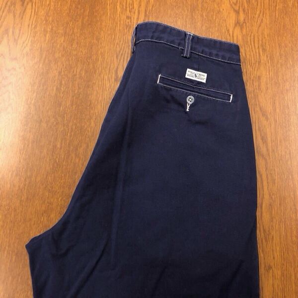 【GD167】POLO RALPH LAUREN W34 L32 後染め 製品染め ネイビー チノパンツ ツータック 裾折り返し DYE ブランド古着 ラルフ 送料無料