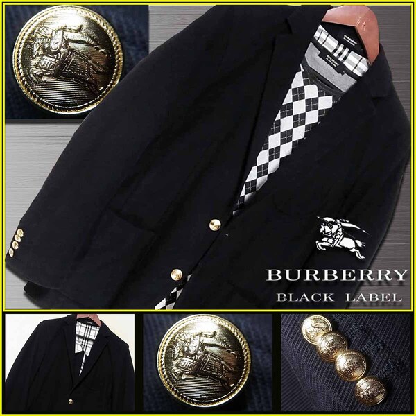 幻の逸品!GOLDメタルボタン ナイト刻印 テーラードジャケット Mサイズ▼バーバリーブラックレーベル BURBERRY BLACK LABEL