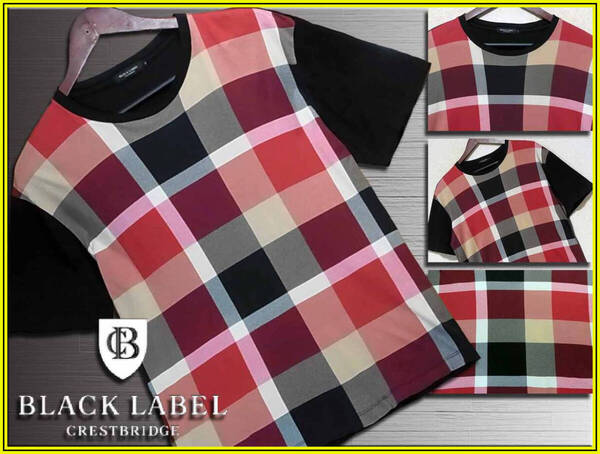 美品!ブランド代名詞!CBフロントチェック Tシャツ 日本製 Mサイズ▼ブラックレーベルクレストブリッジ CRESTBRIDGE バーバリー