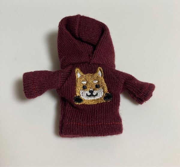 オビツ11 ドール洋服 ハンドメイド ねんどろいど カスタム 着せ替え フード付き ニット スウェット 柴犬 ボルドー バーガンディー