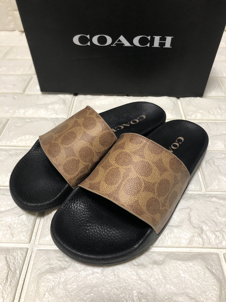 コーチ レディース Udele Logo Print Rubber Sport Slides Tan /(US)8 日本サイズ 約25cmに相当